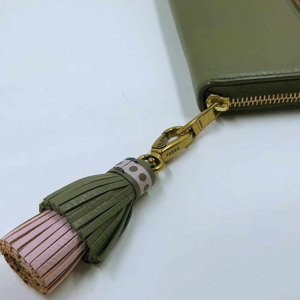Fossil Army Green Logan Zip Clutch Wallet with Matching Tassel
